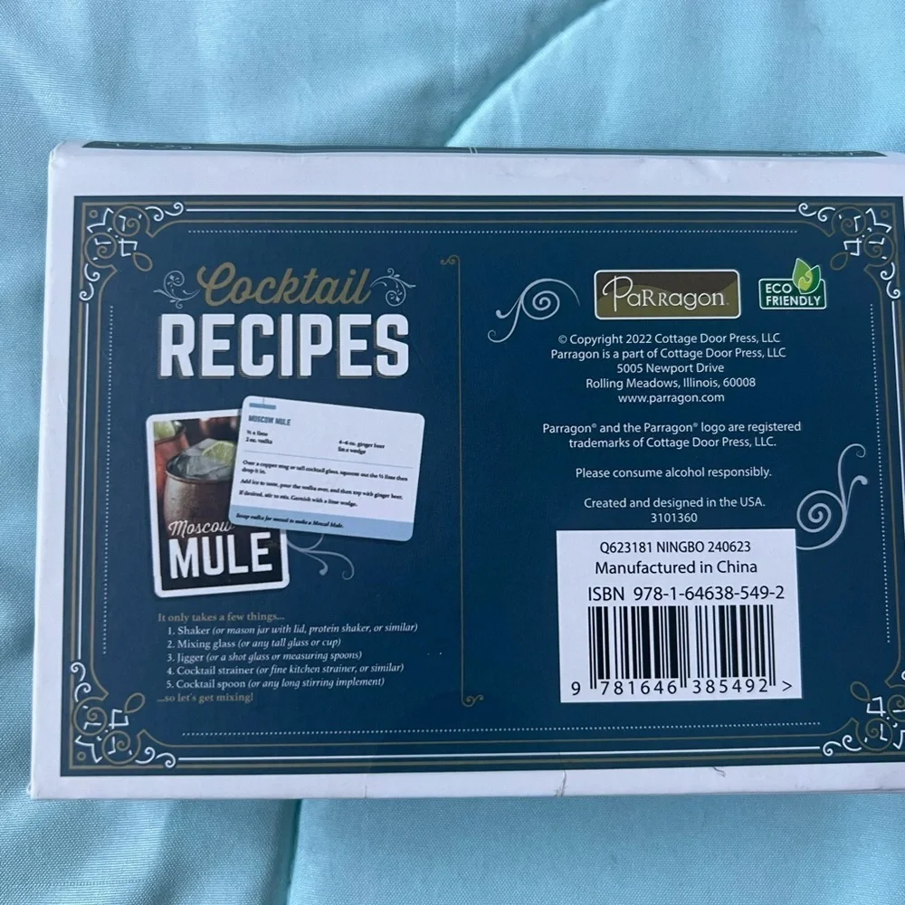 PARAGON Cocktail Recipes Book - Blue and Gold